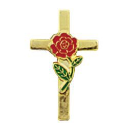 TEC-10283 - Life Rose Cross Lapel Pin 