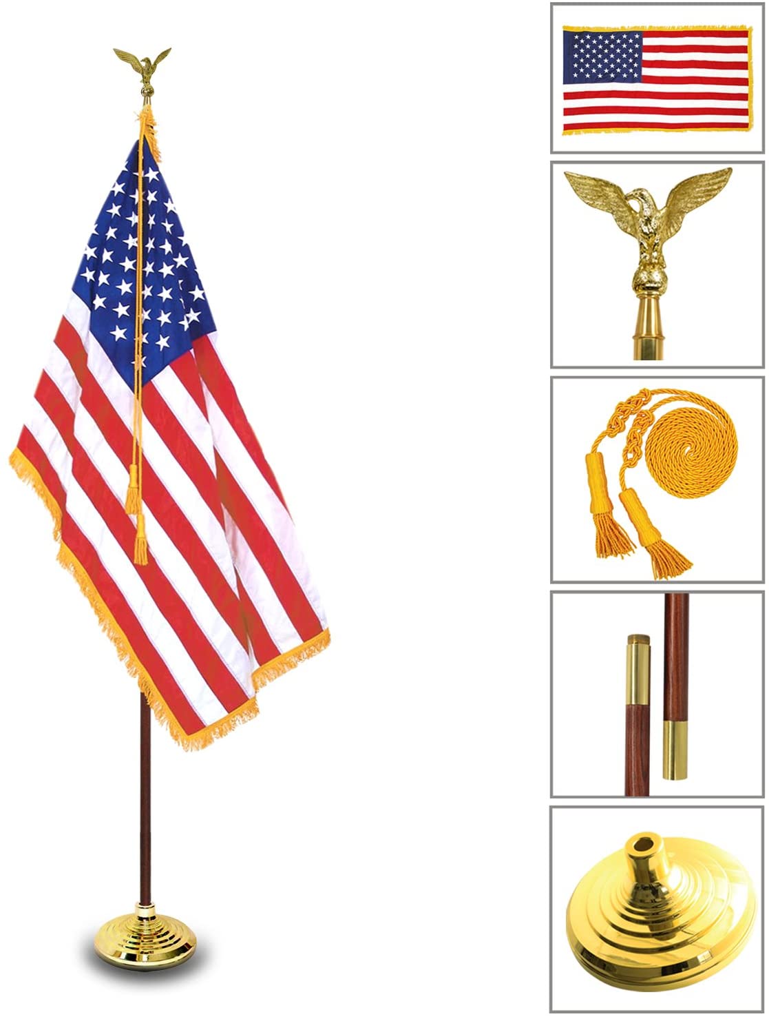TEC-F101 - U.S.A. Flag with Pole ,Stand, Gold Tassel, Gold Eagle