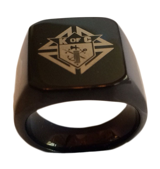 KofC Laser Etched Black Plated Steel Ring