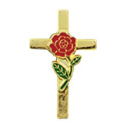 Life Rose Cross Lapel Pin 