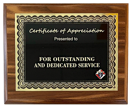 Certificate of Appreciation Plaque